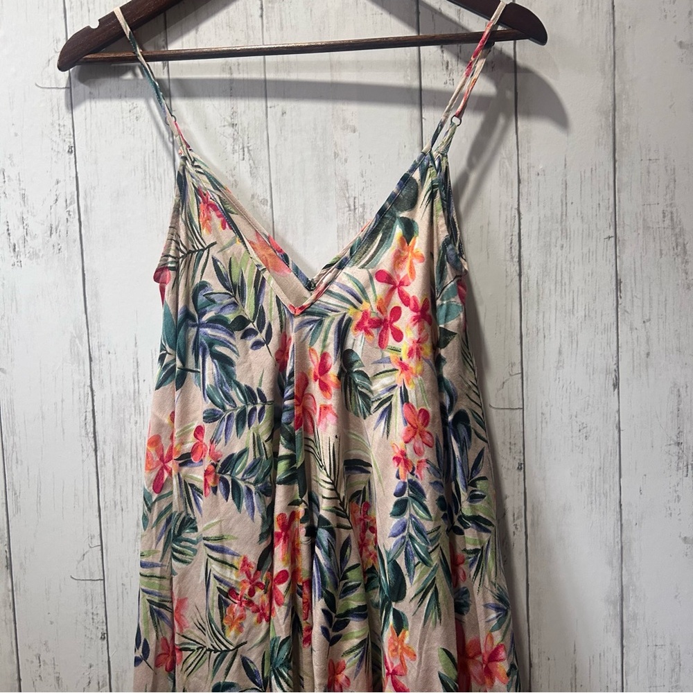 Goa Beachwear by Japna Tropical Cover Up Dress Pom Pom Hem Flowy Resortwear Med